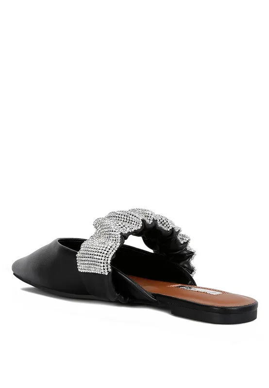 Women's Diamante Strap Flat Pointed Toe Mules
