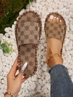 Women's Flat Sandals With Woven Straw & Rope Bottom, Fashionable & Versatile Beach Holiday Shoes