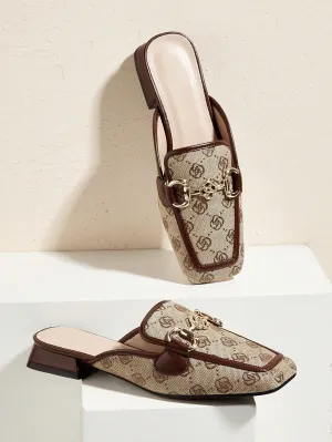 Women's Flat Square Toe Embroidery Fashion Buckle Mules