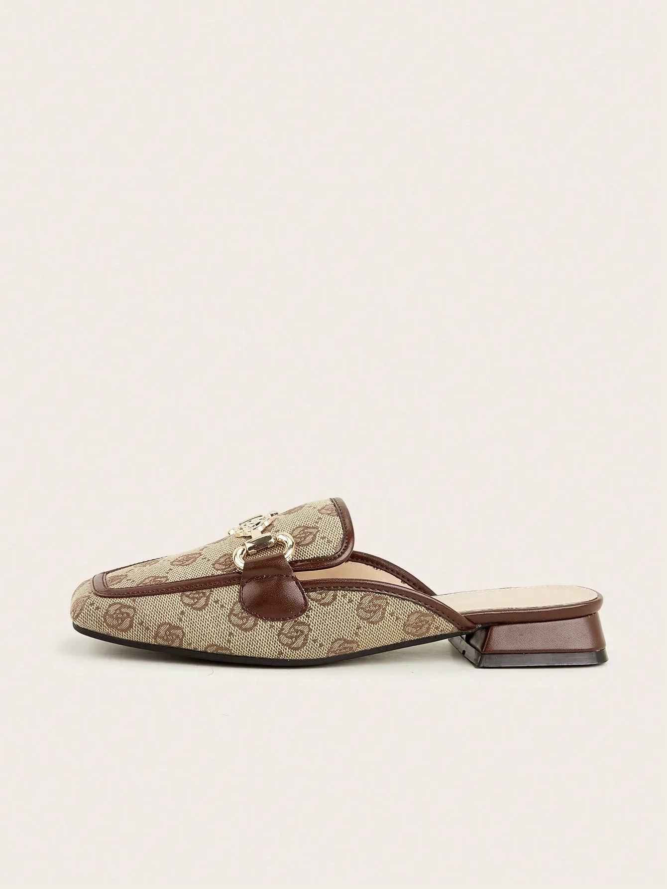 Women's Flat Square Toe Embroidery Fashion Buckle Mules