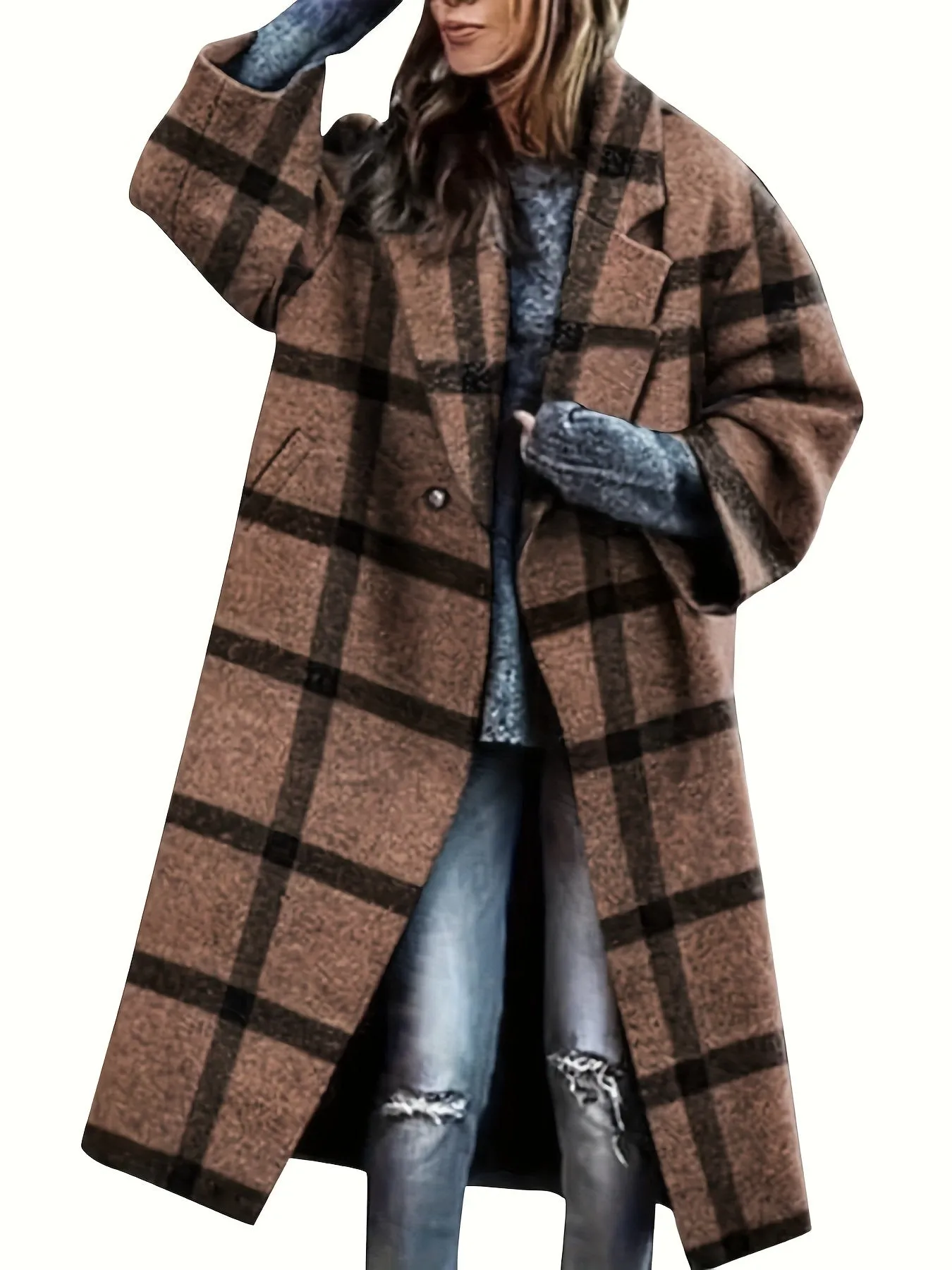 Womens Notch Lapel Long Faux Coat Single Breasted Elegant Fall Winter Maxi Peacoat Fashion Jacket Overcoat