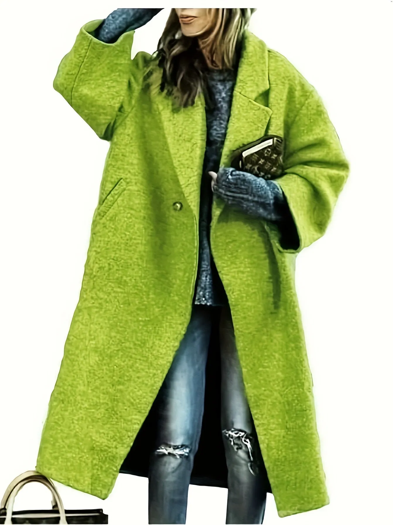 Womens Notch Lapel Long Faux Coat Single Breasted Elegant Fall Winter Maxi Peacoat Fashion Jacket Overcoat