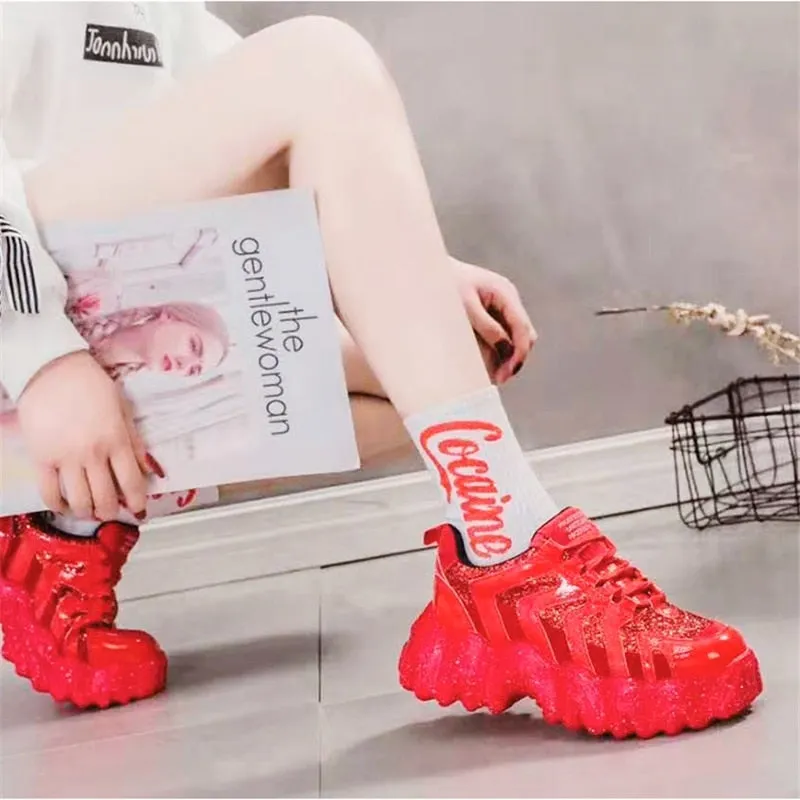 Women's Rhinestone Short Platform Sneakers 2020 Winter Fashion Style Warm Women Trainers Ladies Chunky Shoes Footwear
