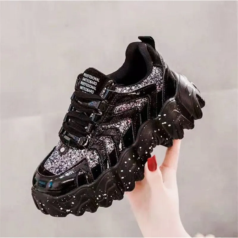 Women's Rhinestone Short Platform Sneakers 2020 Winter Fashion Style Warm Women Trainers Ladies Chunky Shoes Footwear