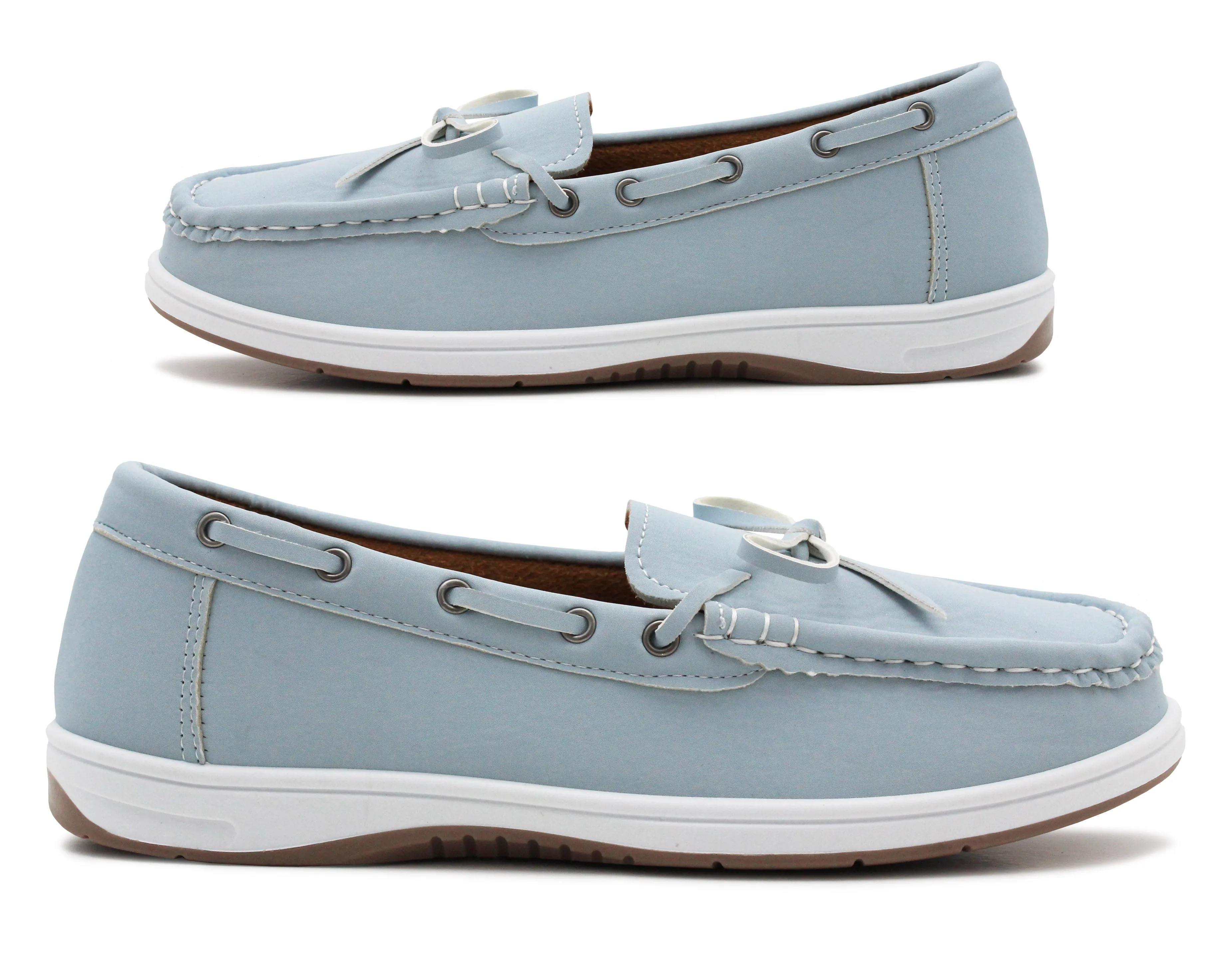 Womens Slip On Loafers Boat Shoes Flat Casual Penny Loafer Lace Ladies Moccasin Pumps Deck Shoes Blue