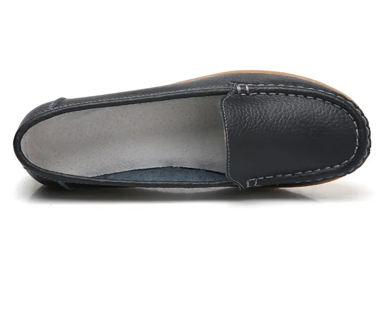 Women's Wedge Heel Shoes New Leather Slip On Loafers Casual Flats