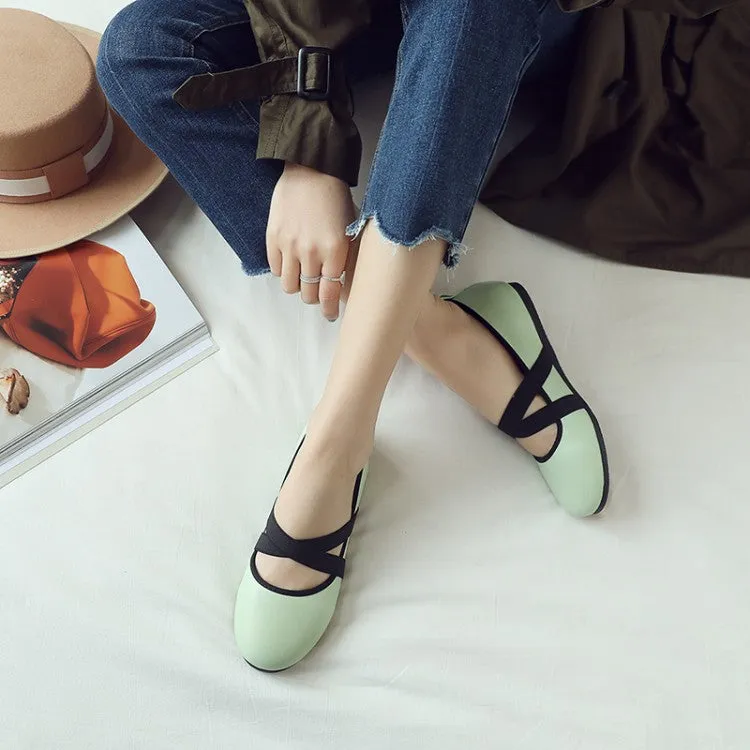 Women's's Solid Color Round Toe Cross Strap Flat Shoes