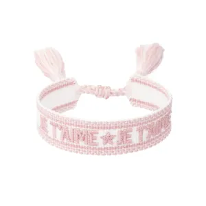 WOVEN FRIENDSHIP BRACELET "Je T'aime" White W/Light Rose