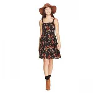 Xhilaration Floral Print Sleeveless Square Neck Pleated Bottom Mini Dress
