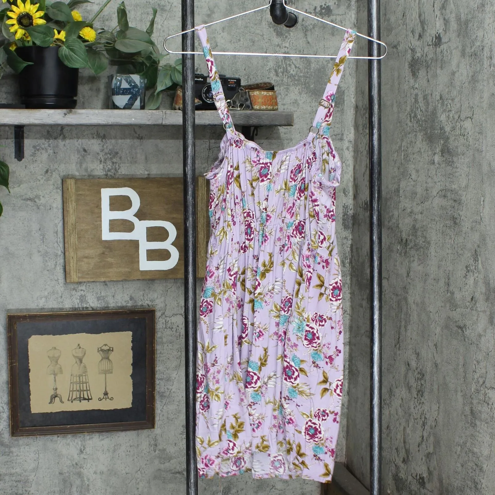 Xhilaration Women's Floral Print Sleeveless Button-Front Belted Dress Lavender S