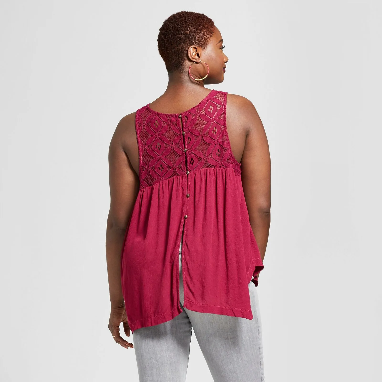 Xhilaration Women's Plus Size Lace Button-Back Sleeveless Top Blouse Shirt