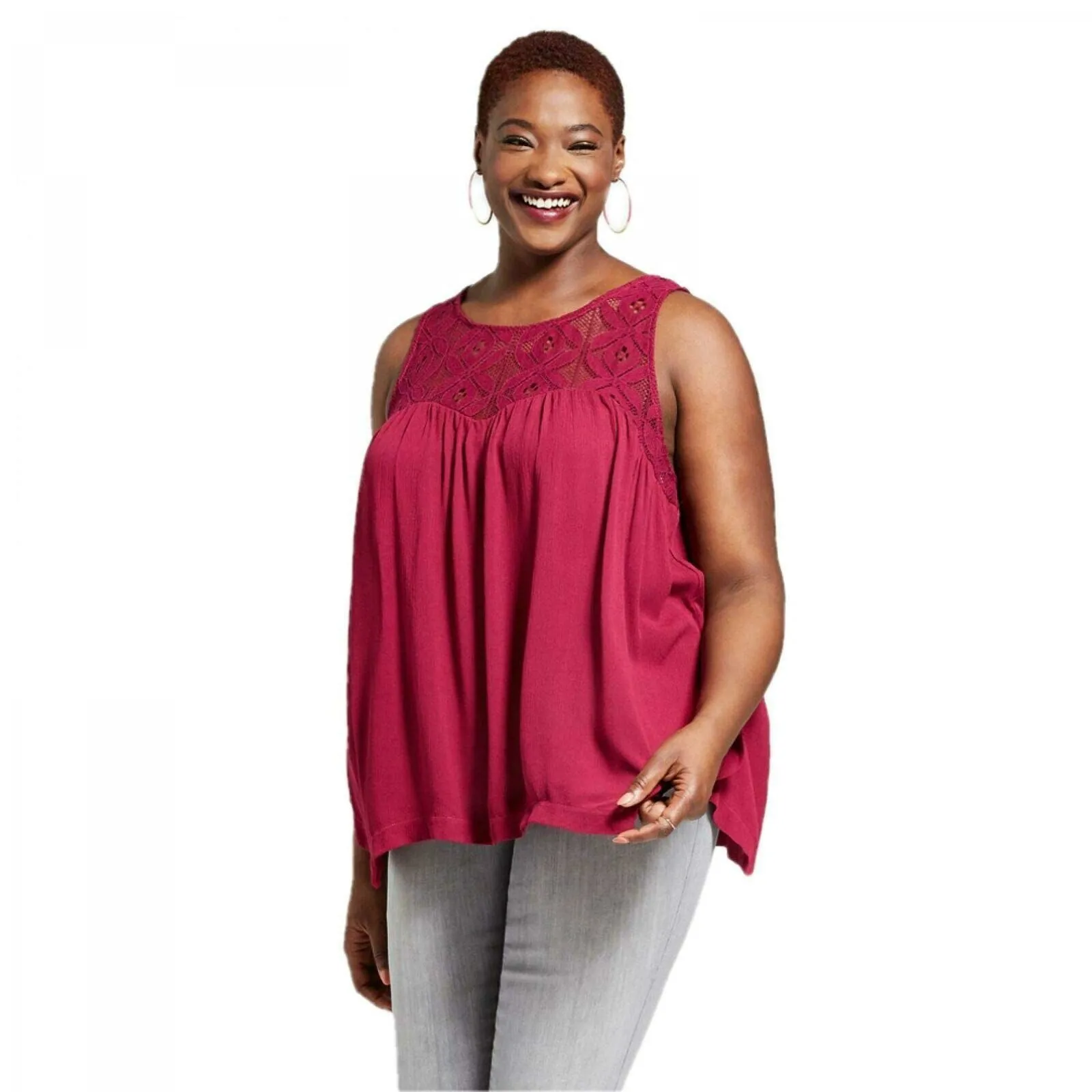Xhilaration Women's Plus Size Lace Button-Back Sleeveless Top Blouse Shirt