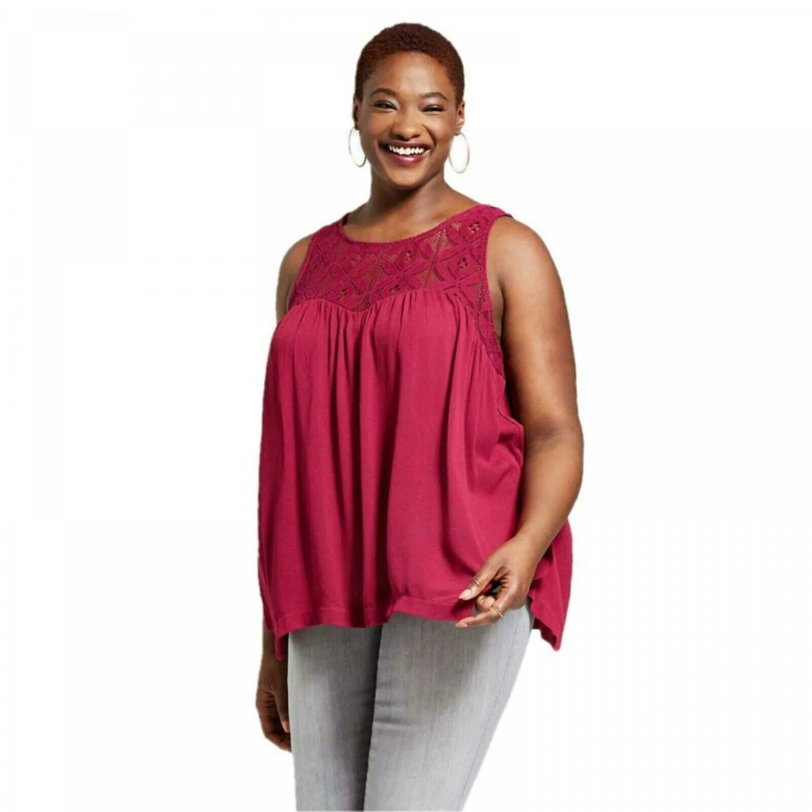 Xhilaration Women's Plus Size Lace Button-Back Sleeveless Top Blouse Shirt