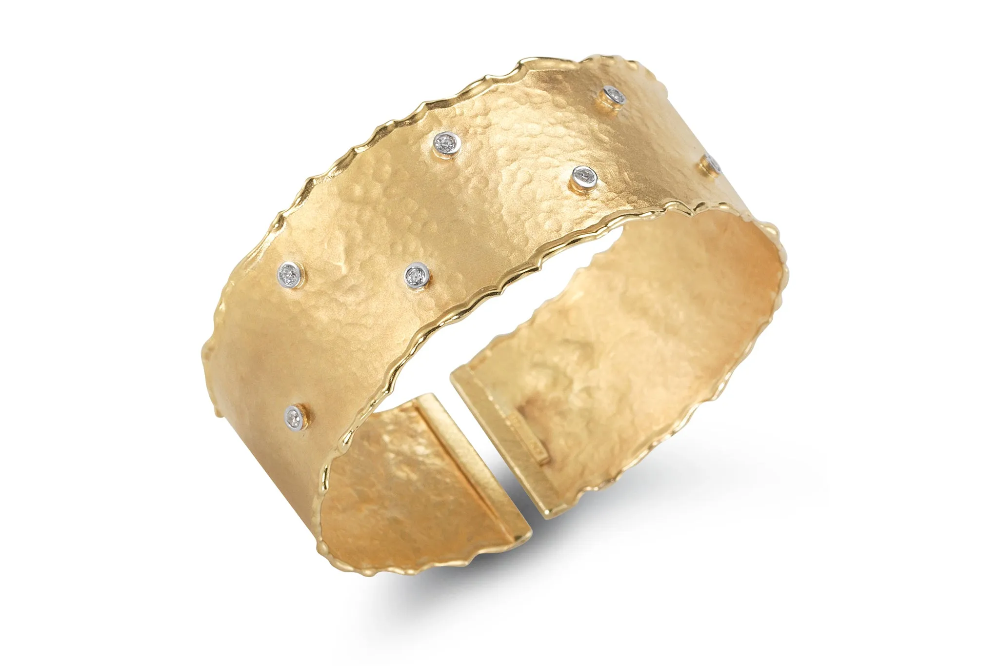 Yellow Gold Cuff with Bezel Set Diamonds