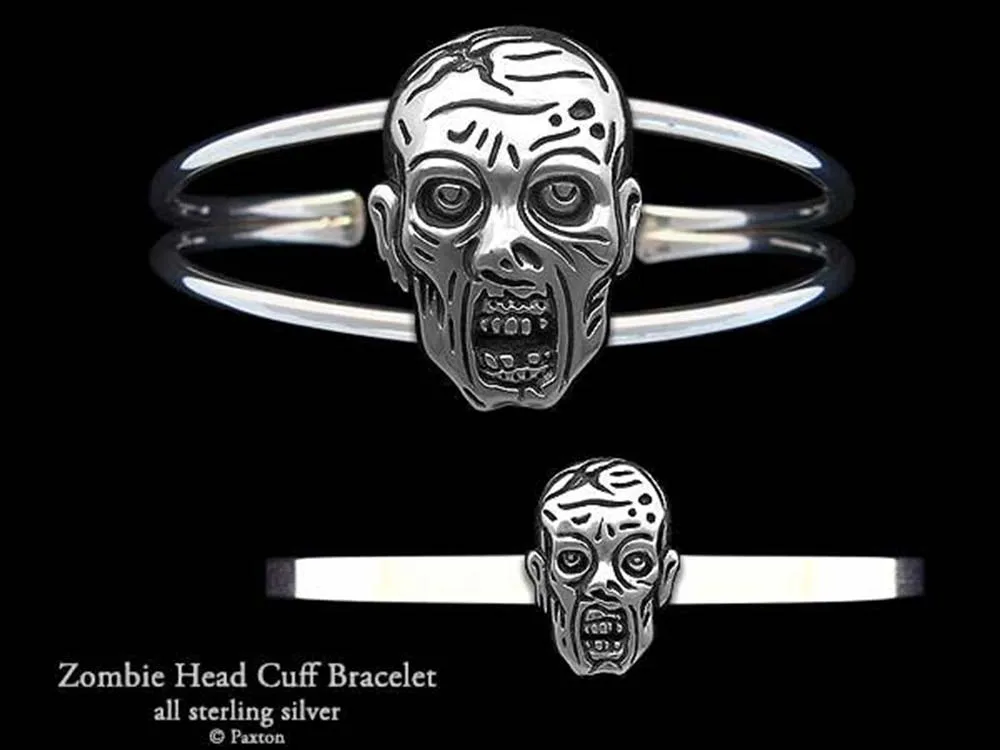 Zombie Head Cuff Bracelet Sterling Silver