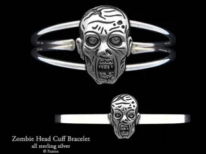 Zombie Head Cuff Bracelet Sterling Silver
