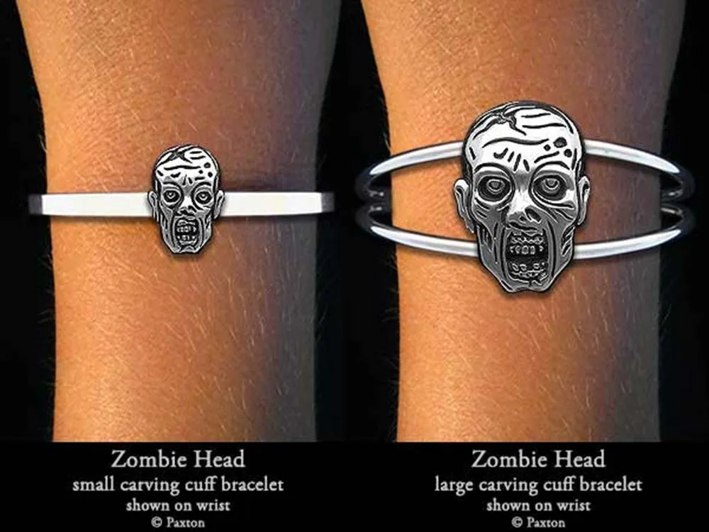 Zombie Head Cuff Bracelet Sterling Silver
